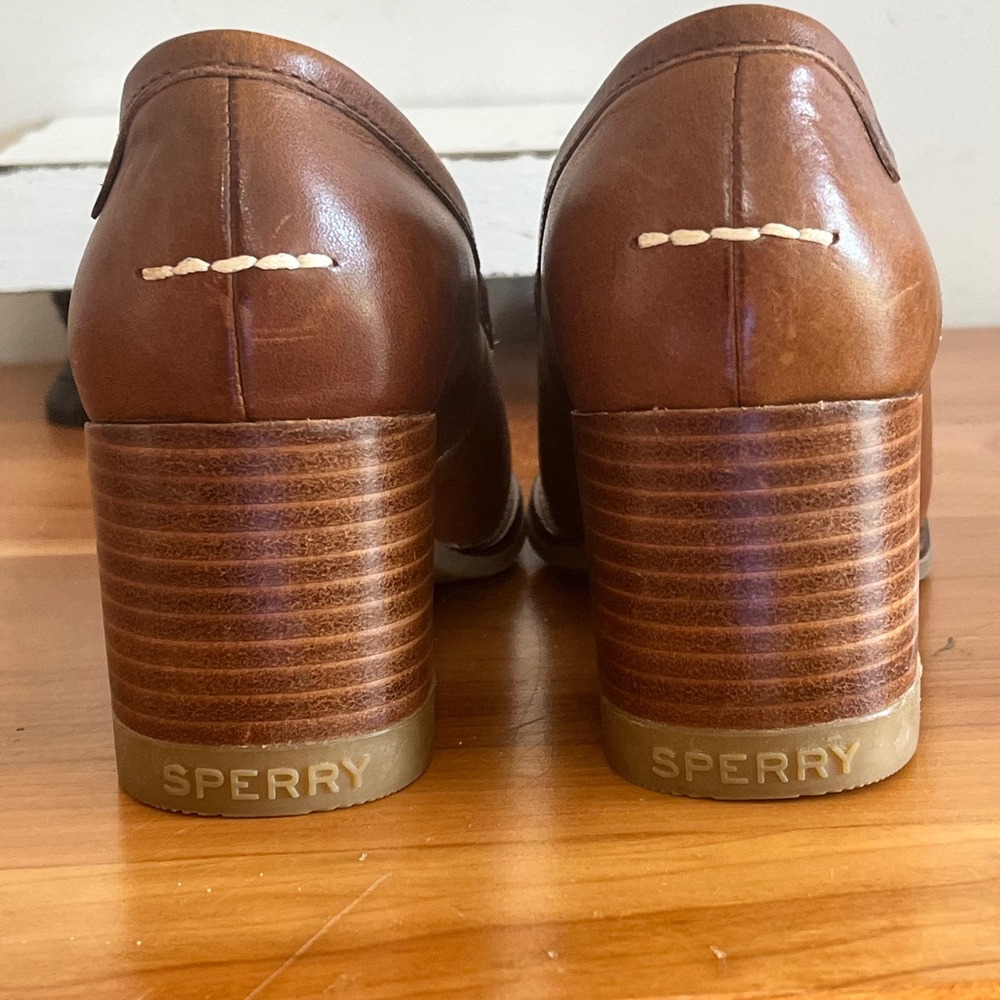 Sperry Seaport Penny Loafer Tan Leather Block Heels STS86537 Womens 5.5 - Picture 7 of 7